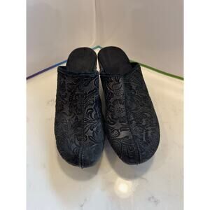 Black Textured Leather-Look Clogs | Stapled Sole